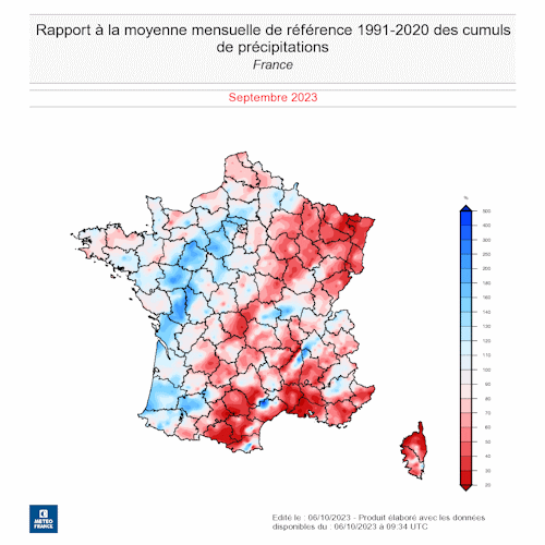 Cumul des précipitations depuis début septembre