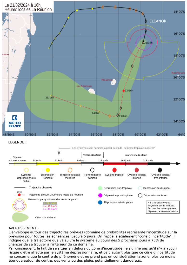 Trajectoire d'ELEANOR prévue le 21 février 2024 © Météo-France