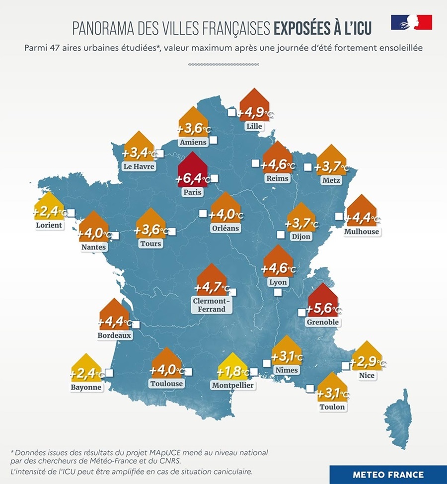 Panorama des villes françaises exposées à l'ICU