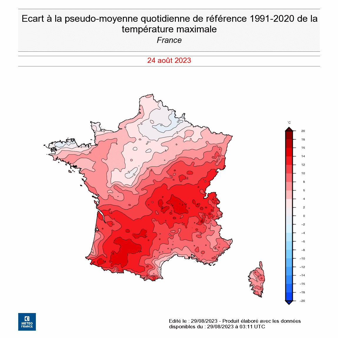 Températures jeudi 24 août 2023