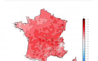 Ecart à la moyenne saisonnière de référence de la température moyenne avec les données du 1er décembre 2019 au 30 janvier 2020