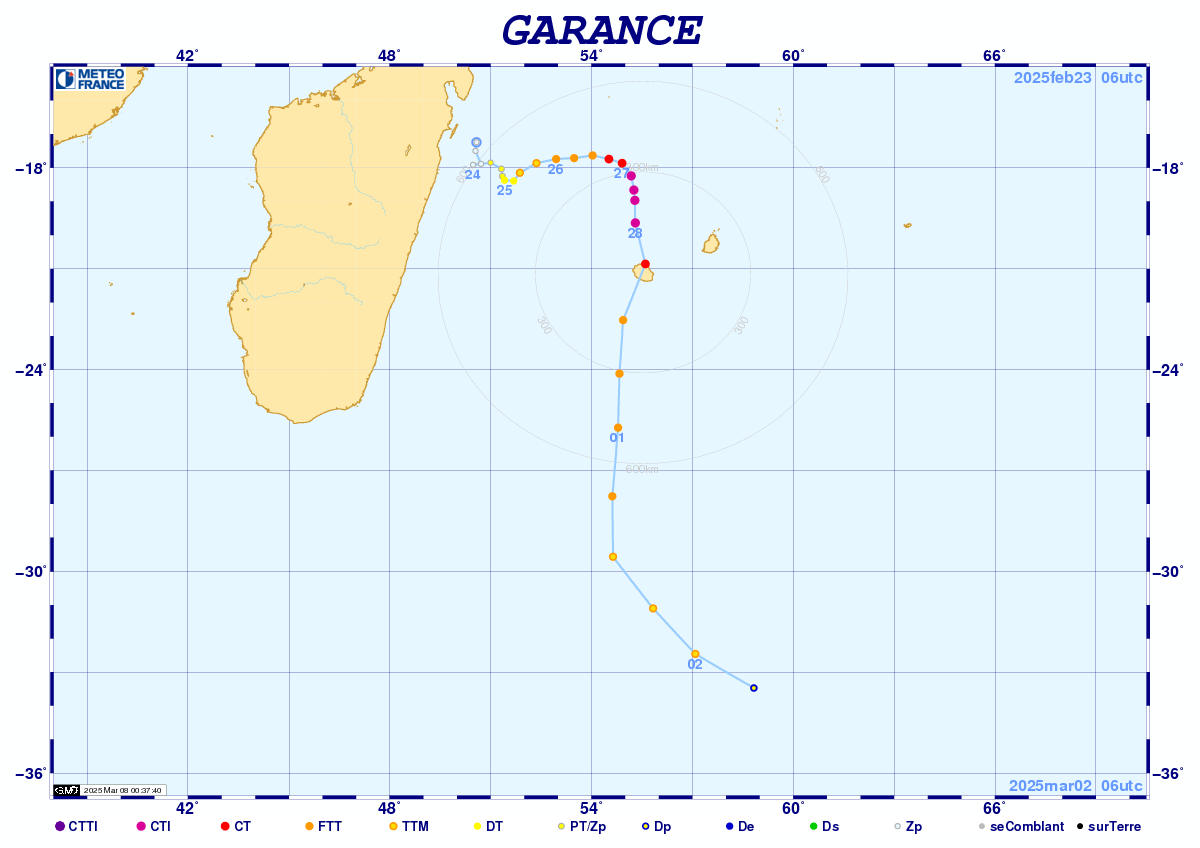 Trajectoire complète de Garance © Météo-France