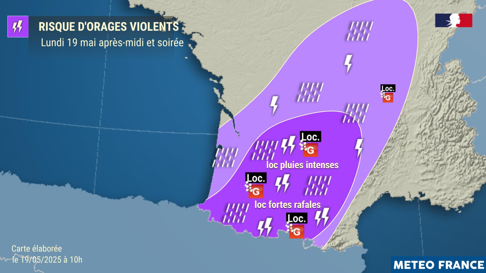 Risque d'orages violents lundi 19 mai après-midi et soirée © Météo-France