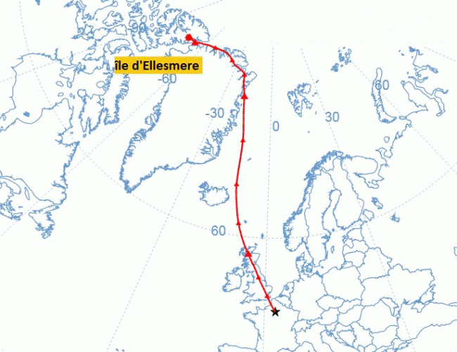 Rétrotrajectoire de la masse d'air arrivée sur Paris lundi soir 5 avril 2021. © NOAA.