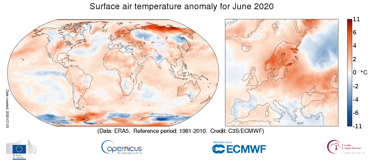Anomalie de température moyenne à la surface du globe - © Copernicus Climate Change Service