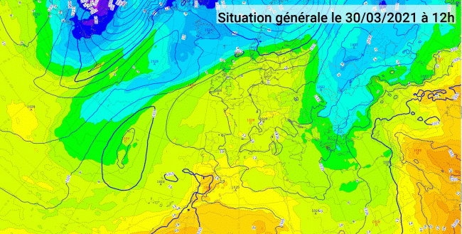 Situation générale le 30 mars 2021 à 12 UTC. © Météo-France.