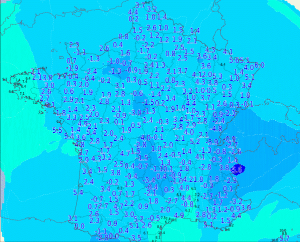Températures minimales observées pendant la nuit du 18 au 19 avril 2021. © Météo-France.