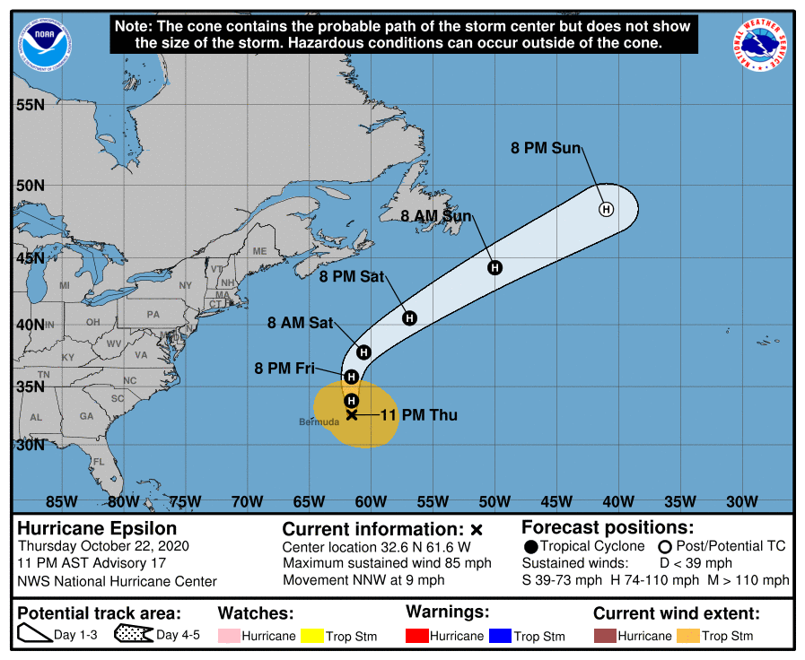 Trajectoire d'Epsilon - © NOAA/NHC