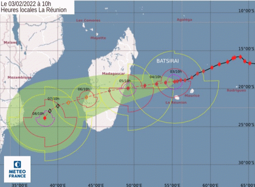 Trajectoire de Batsirai. © Météo-France.