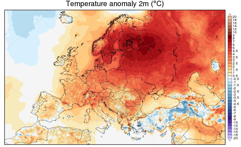 Anomalie de température en Europe du 1er au 27 janvier 2020. © Karsten Haustein.