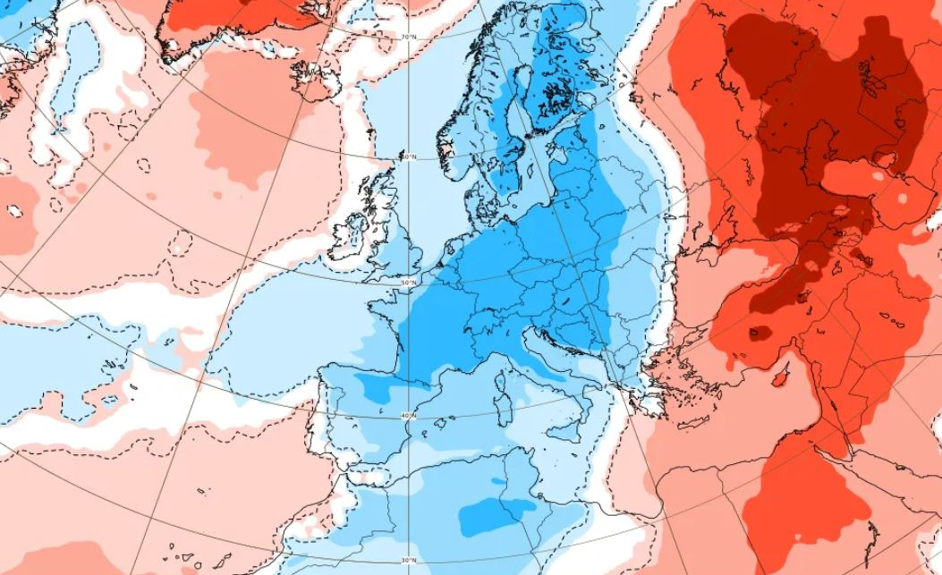 Anomalie des températures à 2 mètres sur la semaine du 22 au 28 avril prévue par le modèle CEP