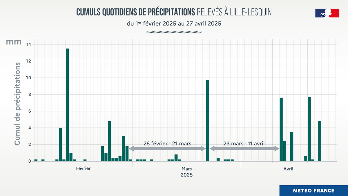 Cumul quotidien des précipitations à Lille-Lesquin © Météo-France
