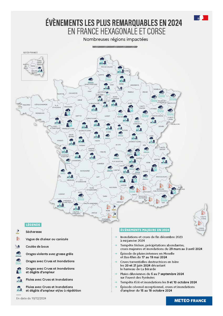 Événements les plus remarquables en France en 2024 © Météo-France