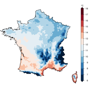 Température moyenne annuelle de la France (période 1976-2005) © Météo-France
