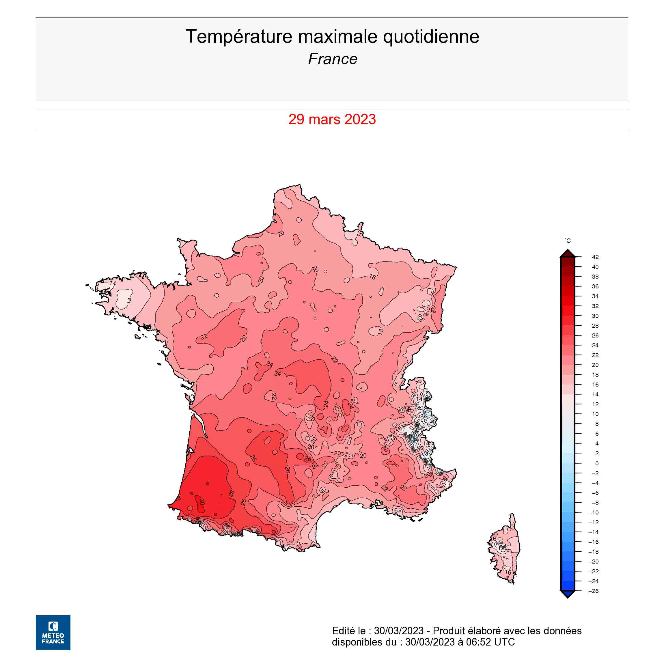 Température maximale quotidienne 29 mars 2023
